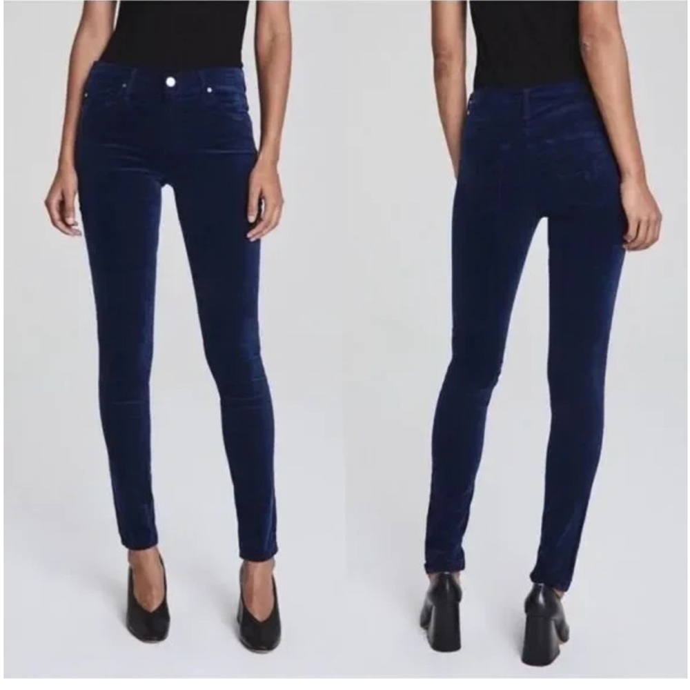 AG Adriano Goldschmied The Legging Ankle Super Skinny Velvet Pants Navy Blue 28R